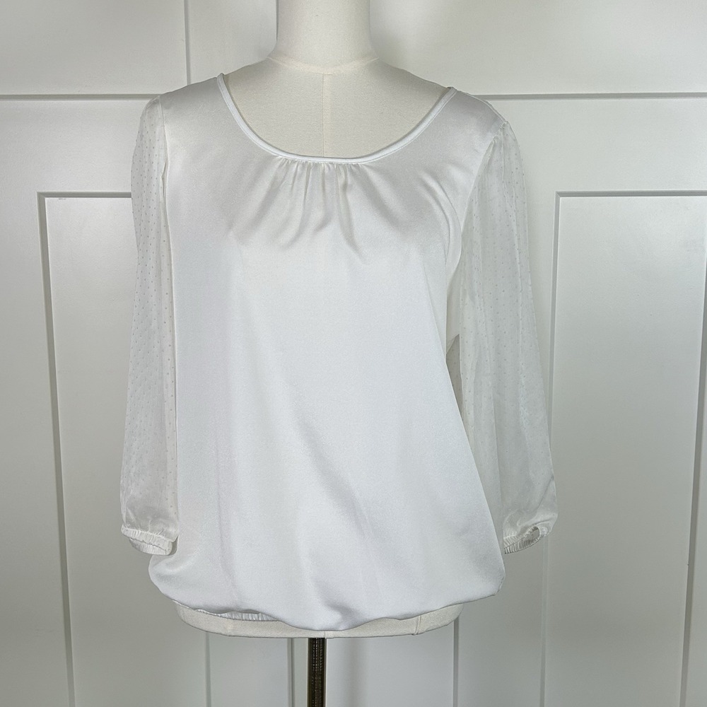The Limited Top - Women's MED - White 3/4 Sleeves Sheer Sleeve & Back EUC
